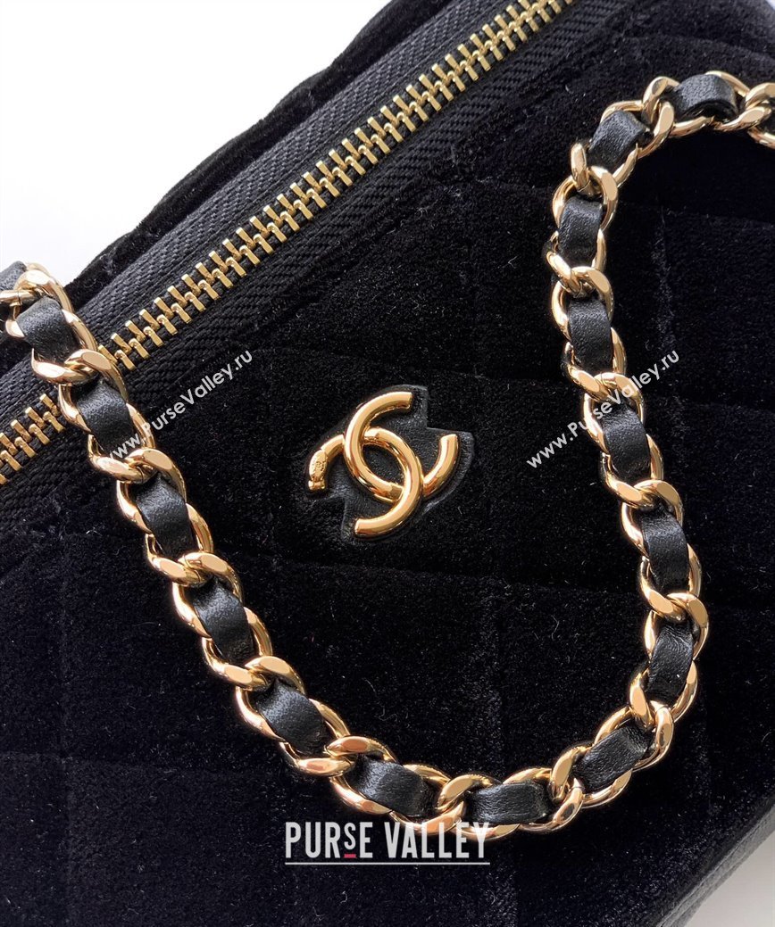 Chanel Velvet Vanity Case with Chain and Strass Ball Black 2025 CH101007 (yezi-251010124)