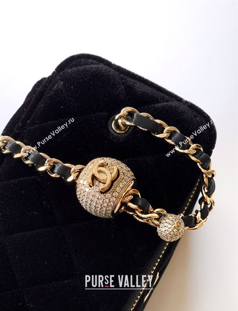 Chanel Velvet Vanity Case with Chain and Strass Ball Black 2025 CH101007 (yezi-251010124)
