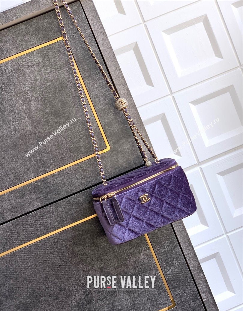 Chanel Velvet Vanity Case with Chain and Strass Ball Purple 2025 CH101007 (yezi-251010125)