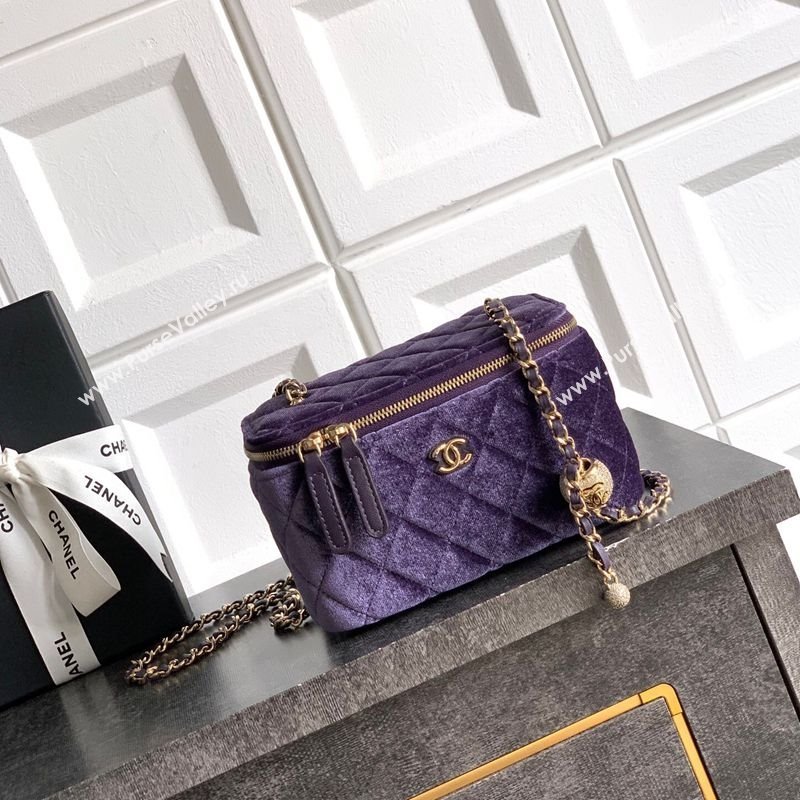 Chanel Velvet Vanity Case with Chain and Strass Ball Purple 2025 CH101007 (yezi-251010125)