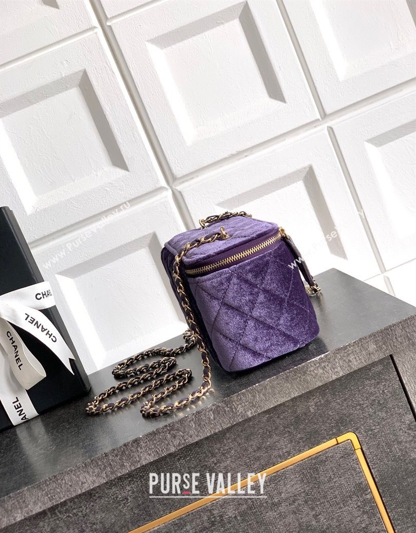 Chanel Velvet Vanity Case with Chain and Strass Ball Purple 2025 CH101007 (yezi-251010125)