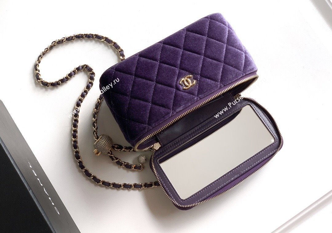 Chanel Velvet Vanity Case with Chain and Strass Ball Purple 2025 CH101007 (yezi-251010125)