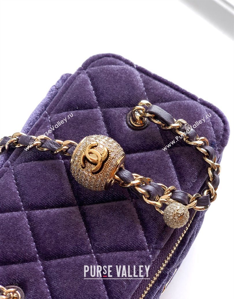 Chanel Velvet Vanity Case with Chain and Strass Ball Purple 2025 CH101007 (yezi-251010125)