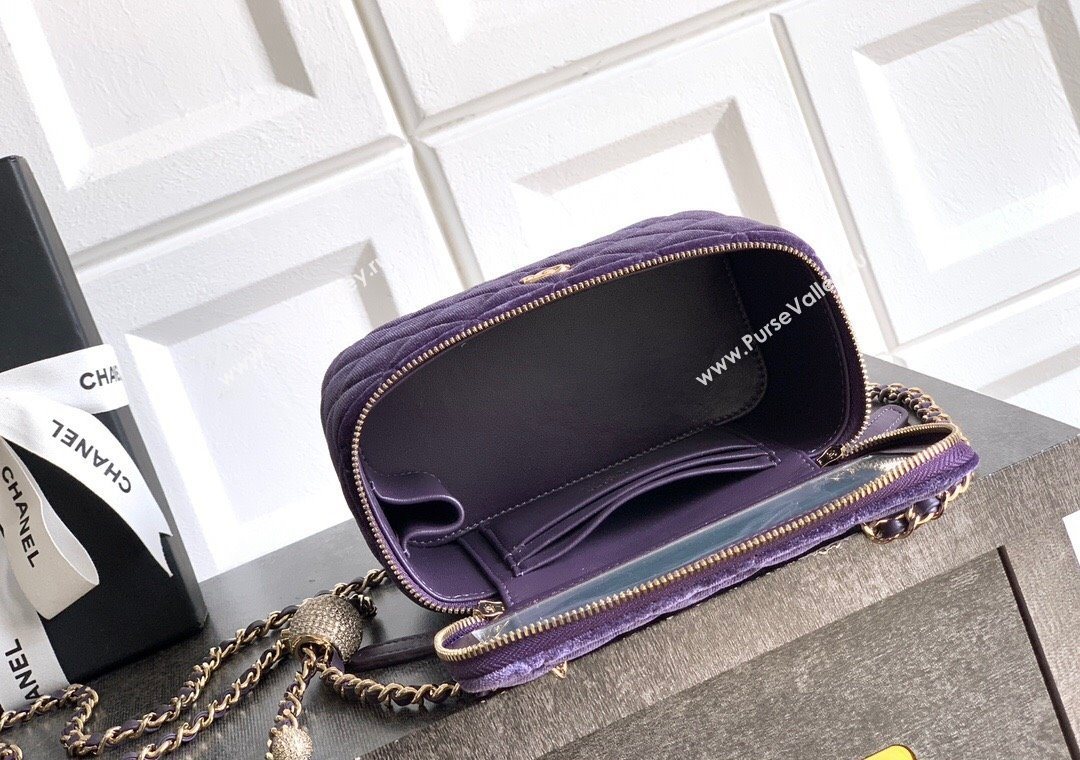 Chanel Velvet Vanity Case with Chain and Strass Ball Purple 2025 CH101007 (yezi-251010125)