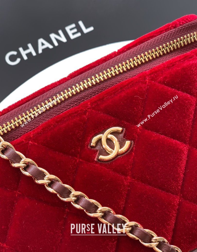 Chanel Velvet Vanity Case with Chain and Strass Ball Red 2025 CH101007 (yezi-251010127)