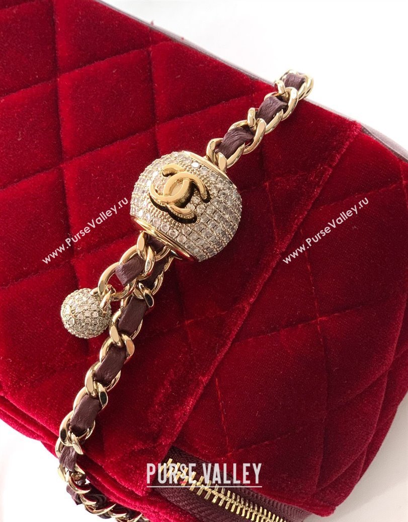 Chanel Velvet Vanity Case with Chain and Strass Ball Red 2025 CH101007 (yezi-251010127)