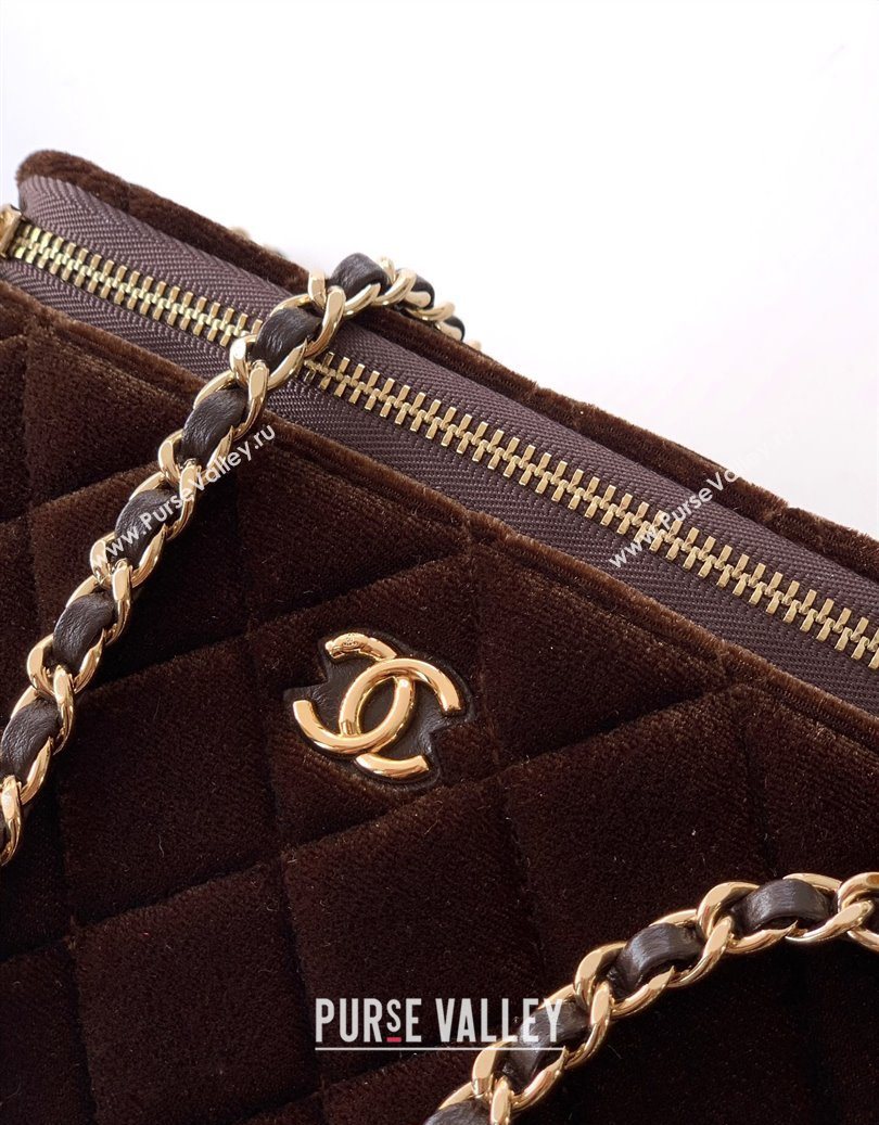 Chanel Velvet Vanity Case with Chain and Strass Ball Coffee Brown 2025 CH101007 (yezi-251010128)