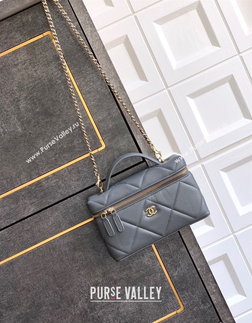 Chanel Grained Shiny Calfskin Vanity Case with Chain and Top Handle Steel Grey 2025 AP4936 (yezi-251010129)