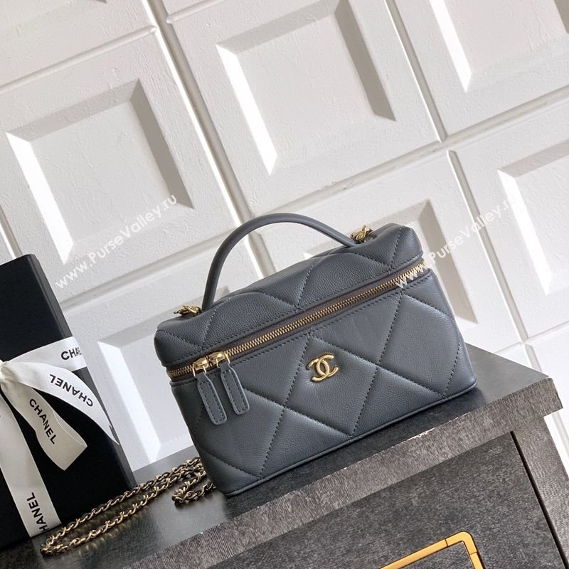 Chanel Grained Shiny Calfskin Vanity Case with Chain and Top Handle Steel Grey 2025 AP4936 (yezi-251010129)