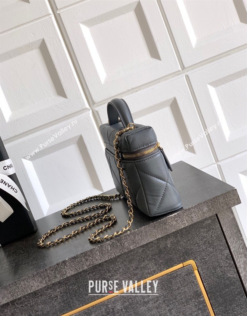 Chanel Grained Shiny Calfskin Vanity Case with Chain and Top Handle Steel Grey 2025 AP4936 (yezi-251010129)