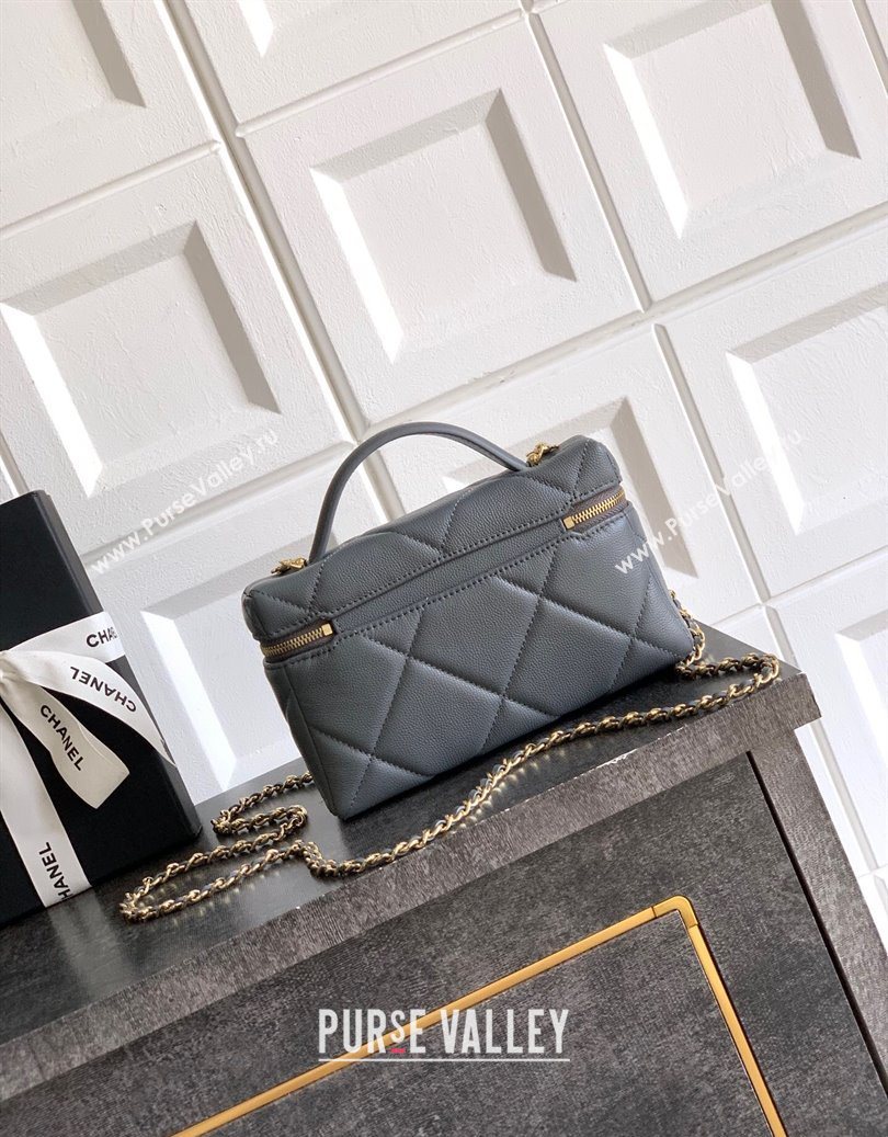 Chanel Grained Shiny Calfskin Vanity Case with Chain and Top Handle Steel Grey 2025 AP4936 (yezi-251010129)