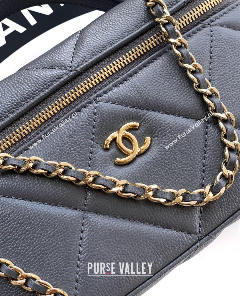 Chanel Grained Shiny Calfskin Vanity Case with Chain and Top Handle Steel Grey 2025 AP4936 (yezi-251010129)