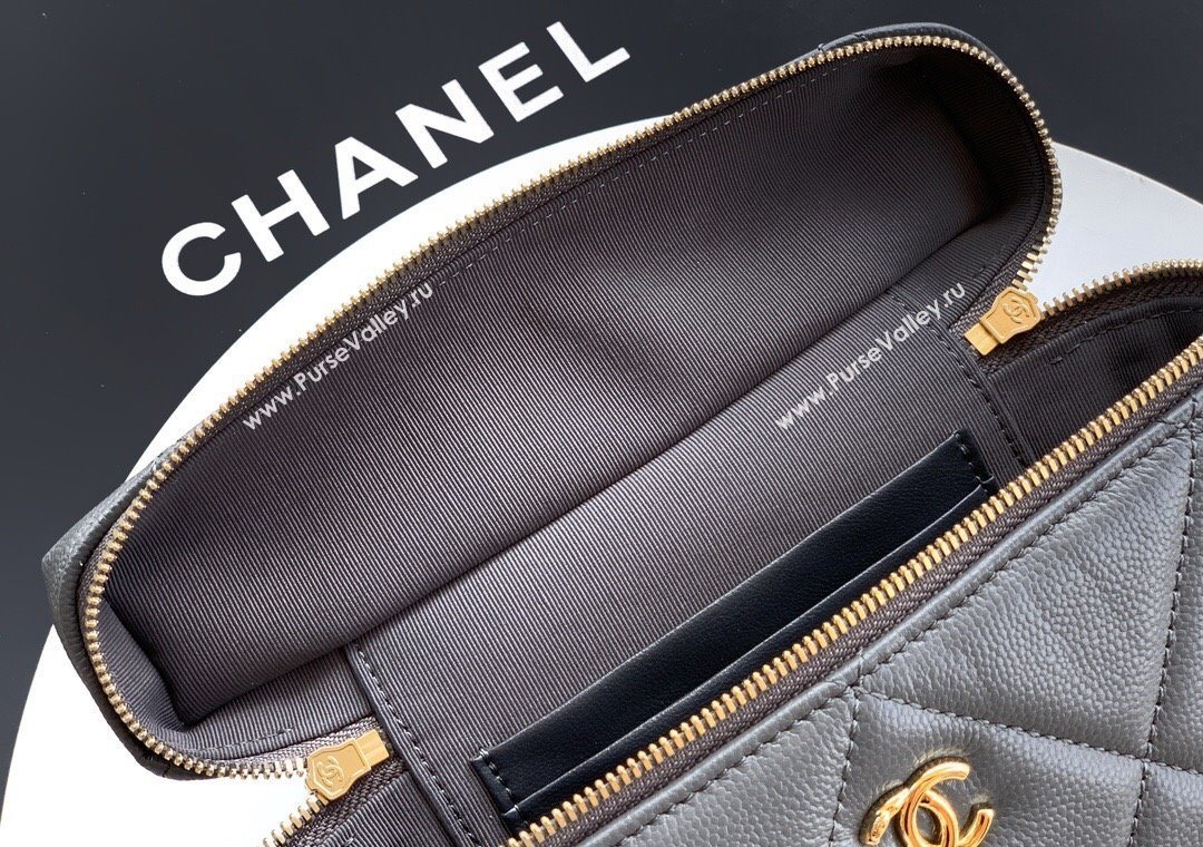 Chanel Grained Shiny Calfskin Vanity Case with Chain and Top Handle Steel Grey 2025 AP4936 (yezi-251010129)