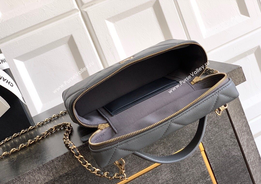 Chanel Grained Shiny Calfskin Vanity Case with Chain and Top Handle Steel Grey 2025 AP4936 (yezi-251010129)