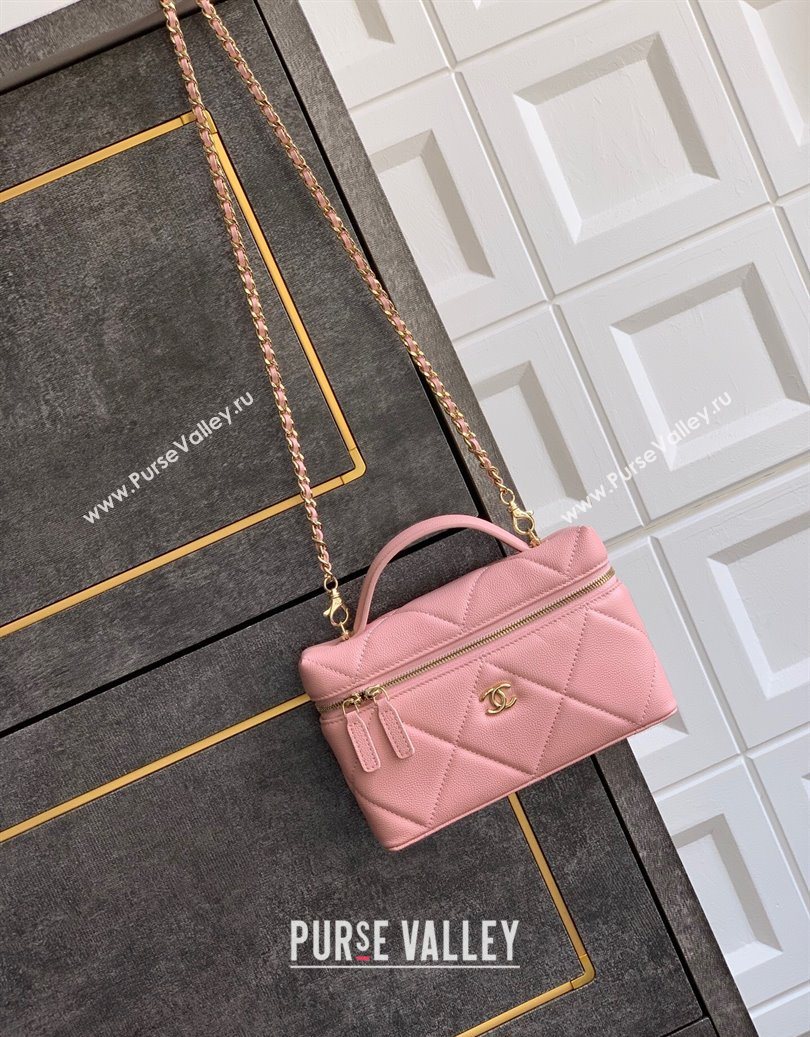 Chanel Grained Shiny Calfskin Vanity Case with Chain and Top Handle Cherry Pink 2025 AP4936 (yezi-251010130)