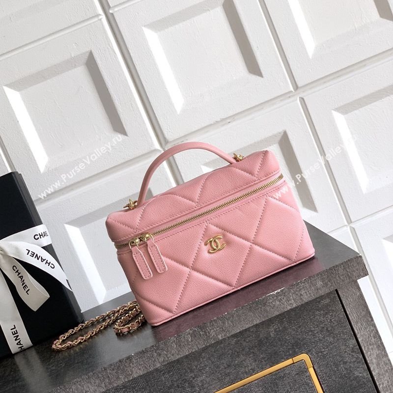 Chanel Grained Shiny Calfskin Vanity Case with Chain and Top Handle Cherry Pink 2025 AP4936 (yezi-251010130)
