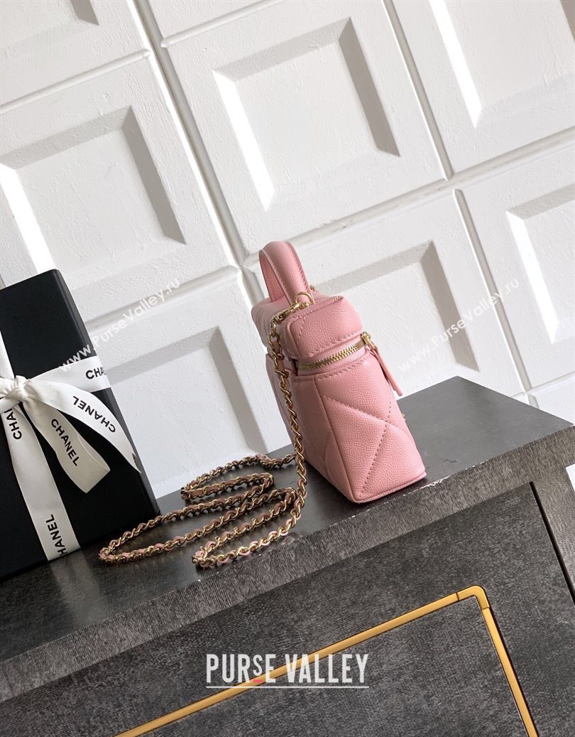 Chanel Grained Shiny Calfskin Vanity Case with Chain and Top Handle Cherry Pink 2025 AP4936 (yezi-251010130)
