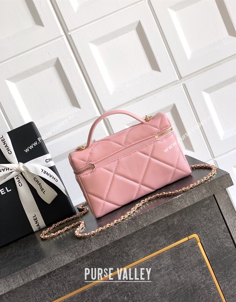 Chanel Grained Shiny Calfskin Vanity Case with Chain and Top Handle Cherry Pink 2025 AP4936 (yezi-251010130)