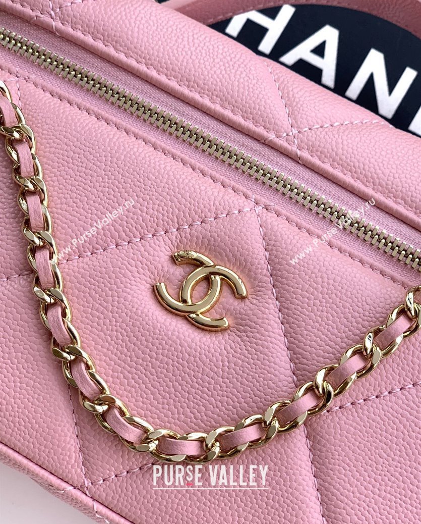 Chanel Grained Shiny Calfskin Vanity Case with Chain and Top Handle Cherry Pink 2025 AP4936 (yezi-251010130)