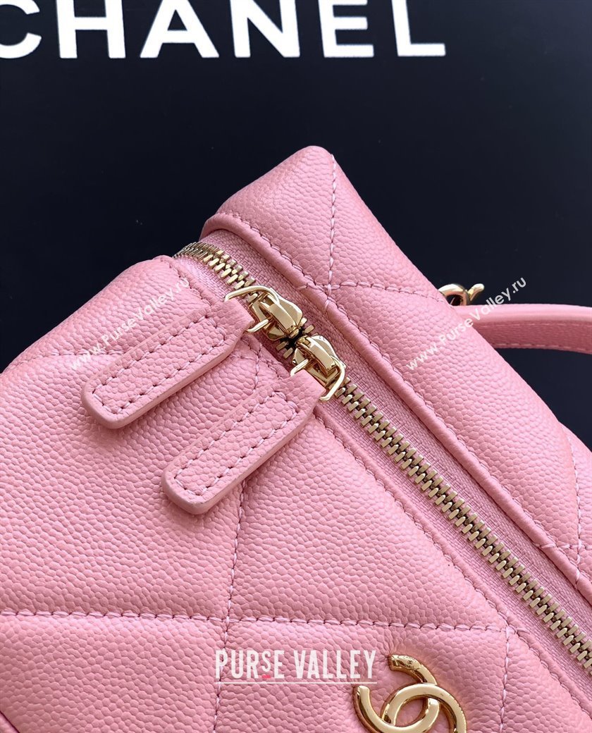 Chanel Grained Shiny Calfskin Vanity Case with Chain and Top Handle Cherry Pink 2025 AP4936 (yezi-251010130)