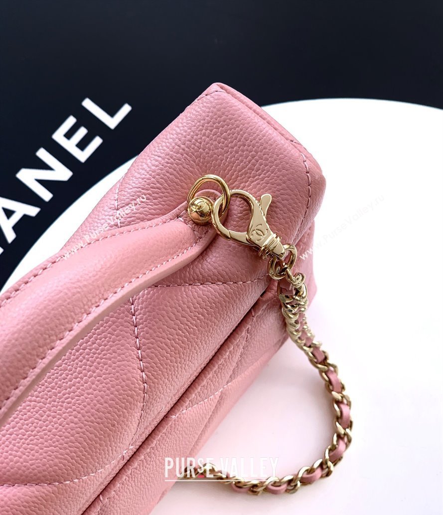 Chanel Grained Shiny Calfskin Vanity Case with Chain and Top Handle Cherry Pink 2025 AP4936 (yezi-251010130)