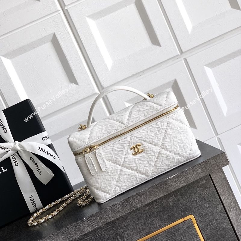 Chanel Grained Shiny Calfskin Vanity Case with Chain and Top Handle White/Gold 2025 AP4936 (yezi-251010131)
