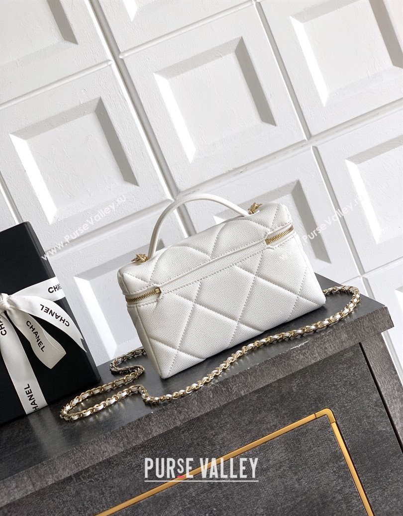 Chanel Grained Shiny Calfskin Vanity Case with Chain and Top Handle White/Gold 2025 AP4936 (yezi-251010131)