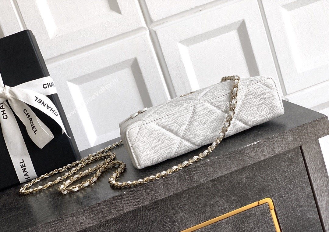 Chanel Grained Shiny Calfskin Vanity Case with Chain and Top Handle White/Gold 2025 AP4936 (yezi-251010131)
