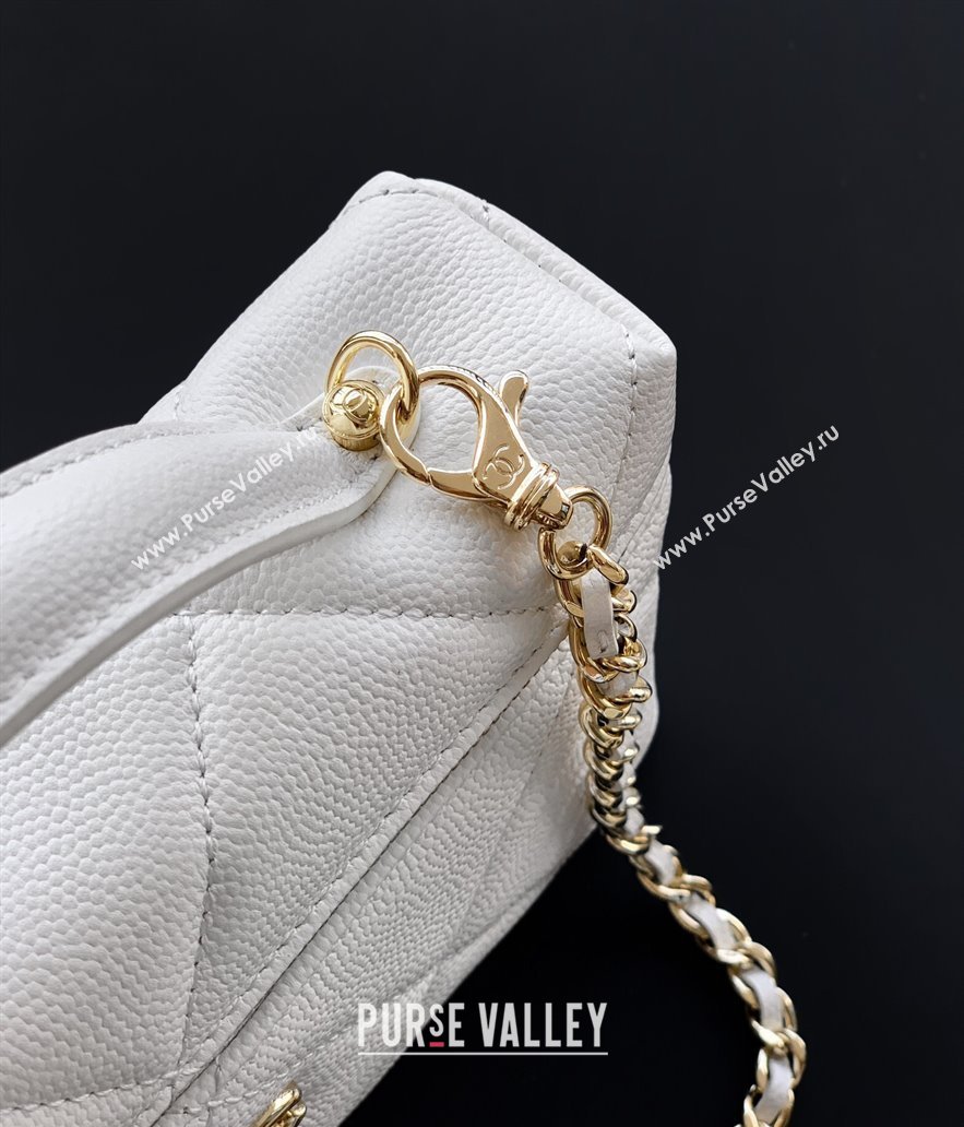 Chanel Grained Shiny Calfskin Vanity Case with Chain and Top Handle White/Gold 2025 AP4936 (yezi-251010131)