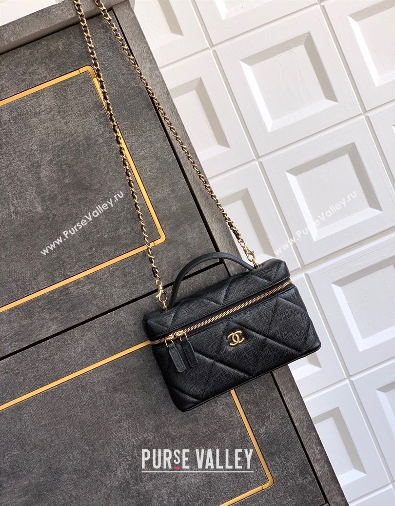 Chanel Grained Shiny Calfskin Vanity Case with Chain and Top Handle Black/Gold 2025 AP4936 (yezi-251010132)