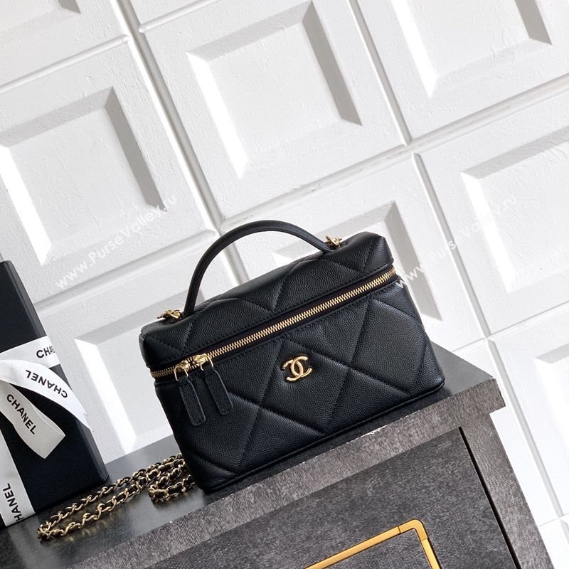 Chanel Grained Shiny Calfskin Vanity Case with Chain and Top Handle Black/Gold 2025 AP4936 (yezi-251010132)