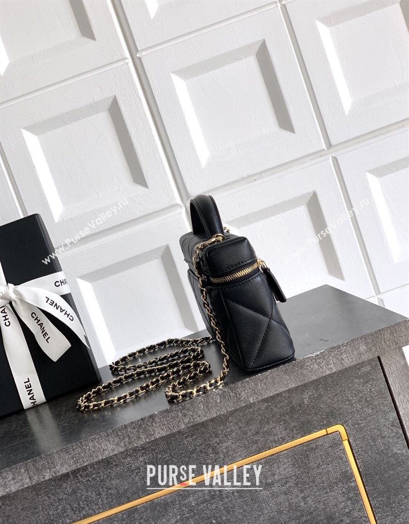 Chanel Grained Shiny Calfskin Vanity Case with Chain and Top Handle Black/Gold 2025 AP4936 (yezi-251010132)