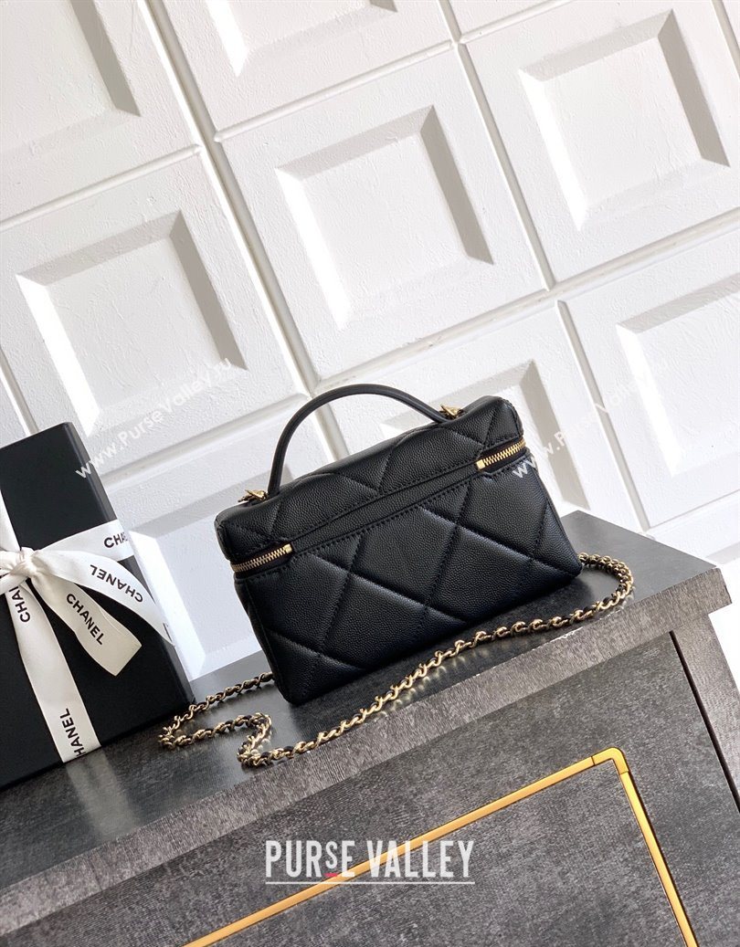 Chanel Grained Shiny Calfskin Vanity Case with Chain and Top Handle Black/Gold 2025 AP4936 (yezi-251010132)