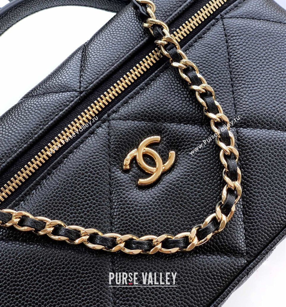 Chanel Grained Shiny Calfskin Vanity Case with Chain and Top Handle Black/Gold 2025 AP4936 (yezi-251010132)