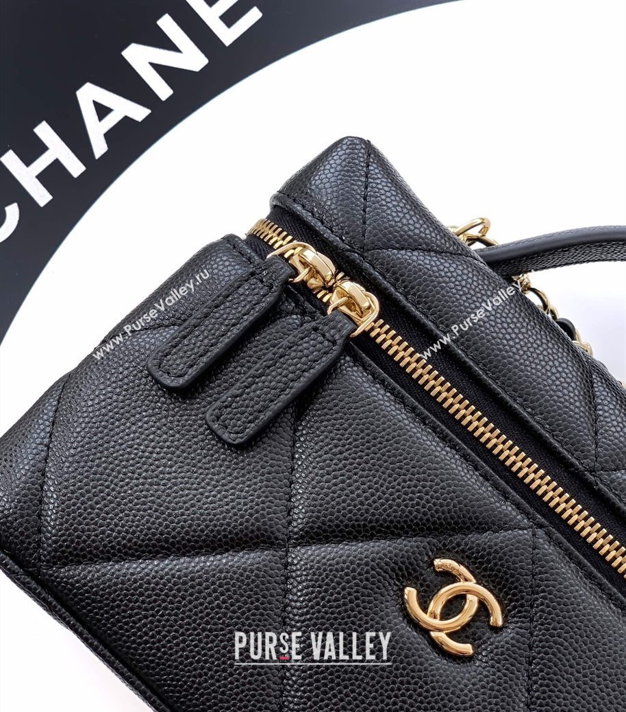 Chanel Grained Shiny Calfskin Vanity Case with Chain and Top Handle Black/Gold 2025 AP4936 (yezi-251010132)