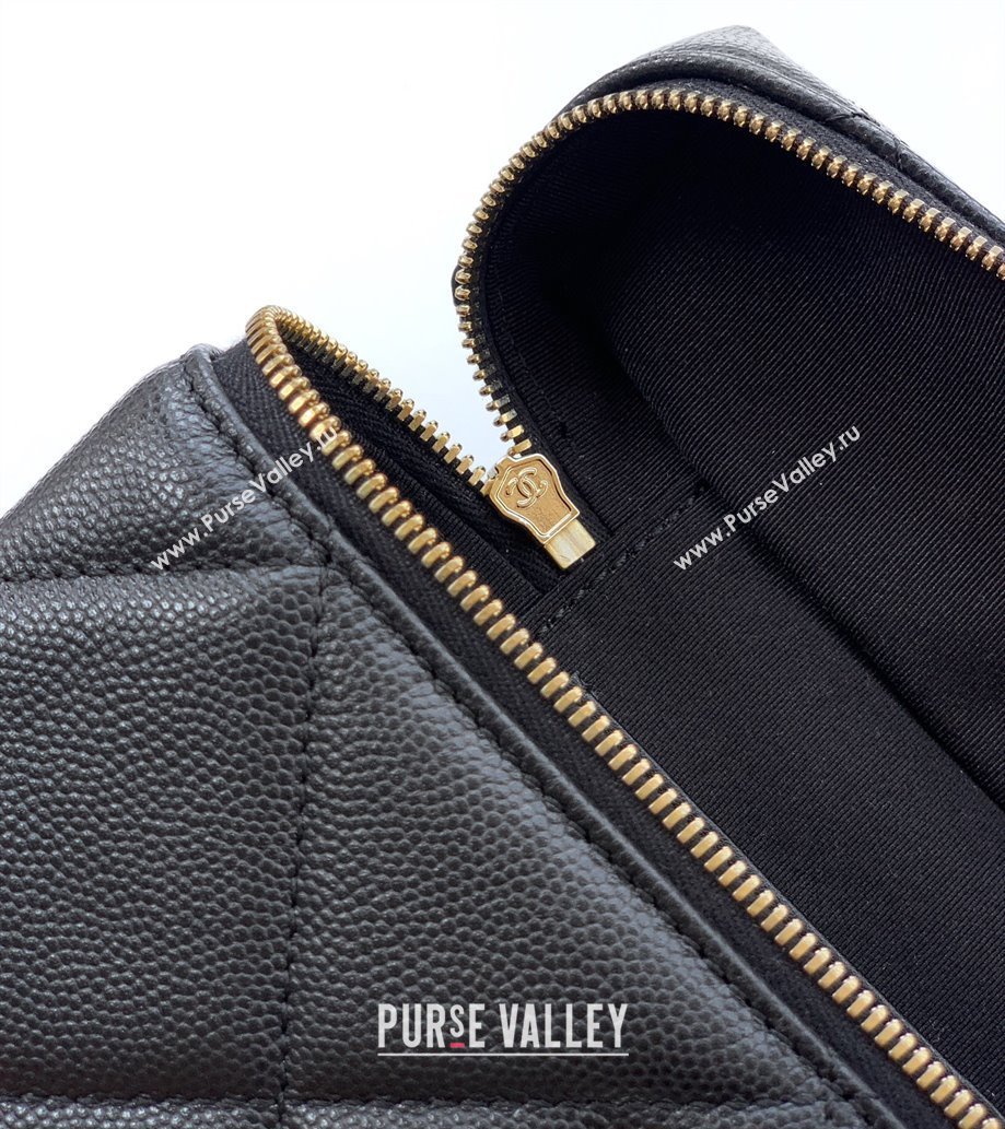 Chanel Grained Shiny Calfskin Vanity Case with Chain and Top Handle Black/Gold 2025 AP4936 (yezi-251010132)