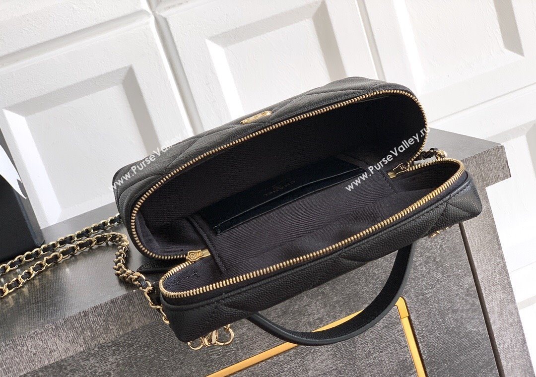 Chanel Grained Shiny Calfskin Vanity Case with Chain and Top Handle Black/Gold 2025 AP4936 (yezi-251010132)