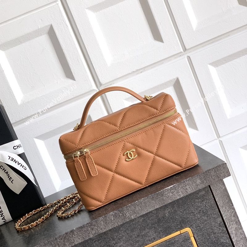 Chanel Grained Shiny Calfskin Vanity Case with Chain and Top Handle Caramel Brown 2025 AP4936 (yezi-251010133)