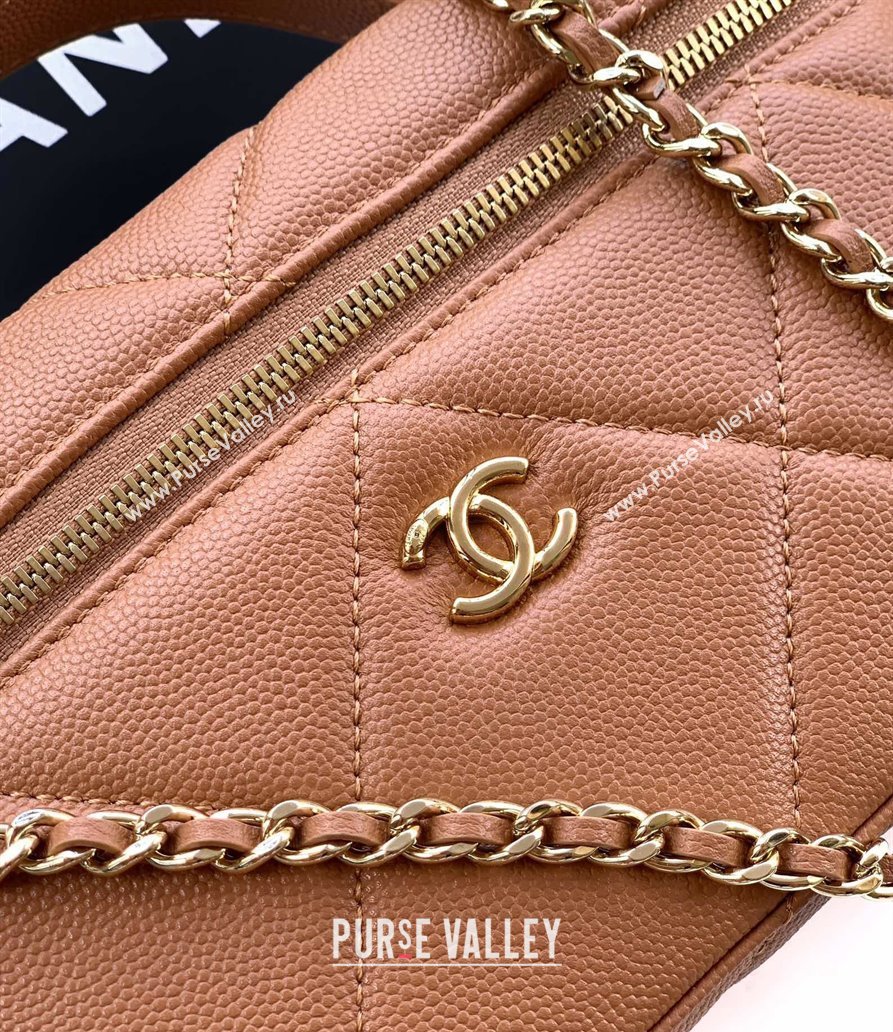 Chanel Grained Shiny Calfskin Vanity Case with Chain and Top Handle Caramel Brown 2025 AP4936 (yezi-251010133)