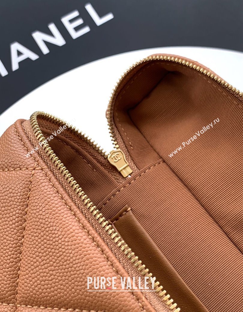 Chanel Grained Shiny Calfskin Vanity Case with Chain and Top Handle Caramel Brown 2025 AP4936 (yezi-251010133)