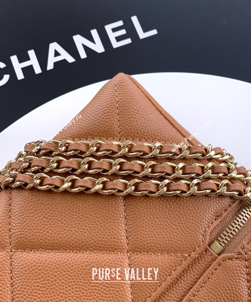 Chanel Grained Shiny Calfskin Vanity Case with Chain and Top Handle Caramel Brown 2025 AP4936 (yezi-251010133)