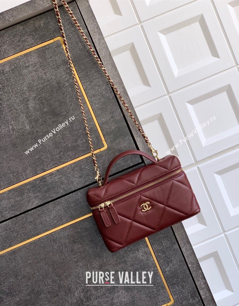 Chanel Grained Shiny Calfskin Vanity Case with Chain and Top Handle Burgundy 2025 AP4936 (yezi-251010134)