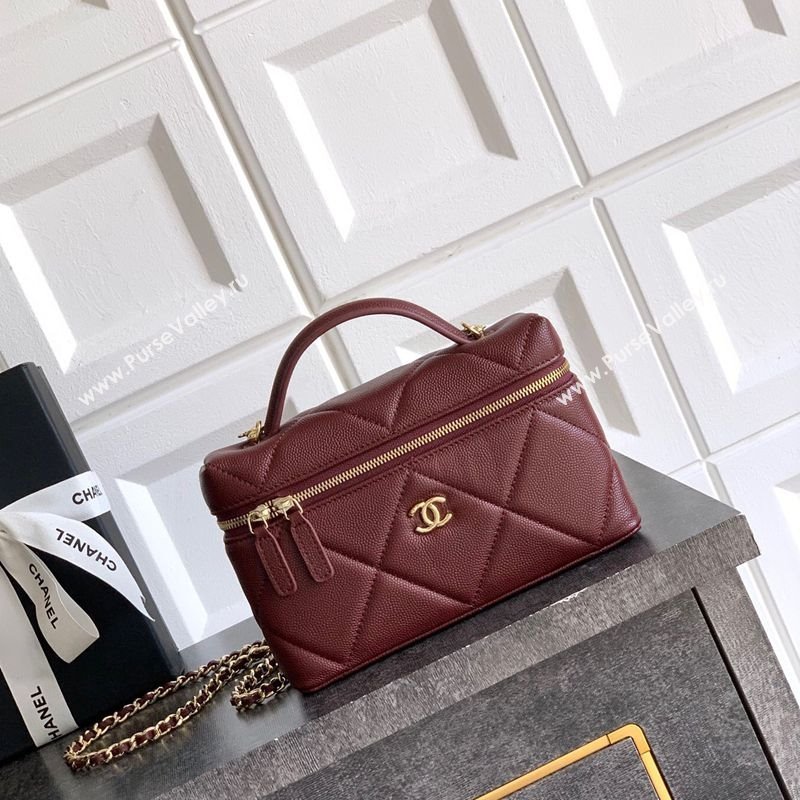Chanel Grained Shiny Calfskin Vanity Case with Chain and Top Handle Burgundy 2025 AP4936 (yezi-251010134)