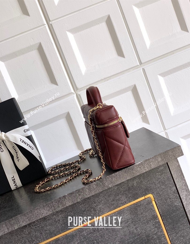 Chanel Grained Shiny Calfskin Vanity Case with Chain and Top Handle Burgundy 2025 AP4936 (yezi-251010134)