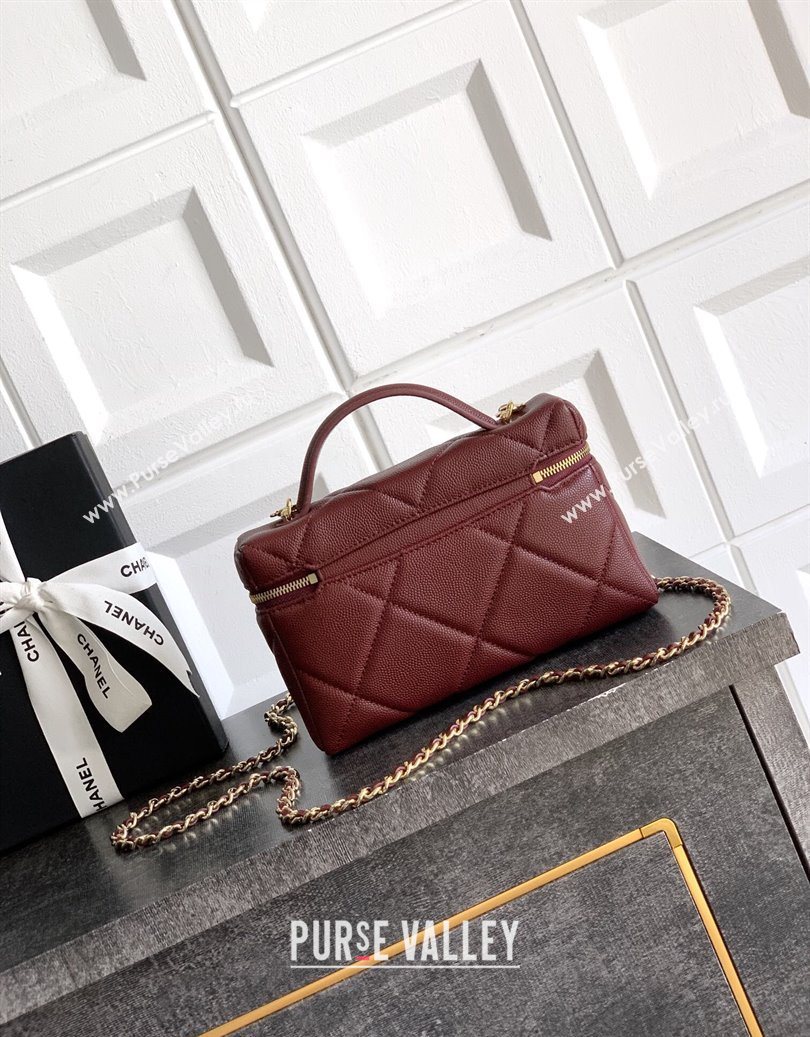 Chanel Grained Shiny Calfskin Vanity Case with Chain and Top Handle Burgundy 2025 AP4936 (yezi-251010134)
