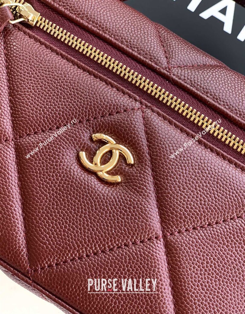 Chanel Grained Shiny Calfskin Vanity Case with Chain and Top Handle Burgundy 2025 AP4936 (yezi-251010134)