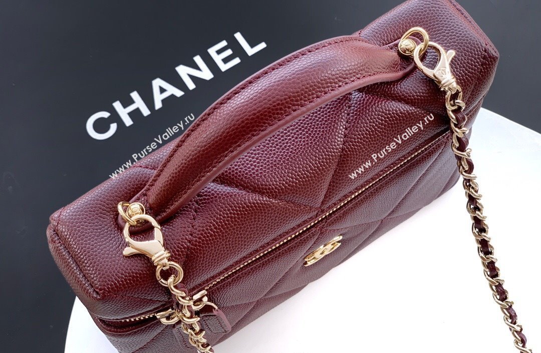 Chanel Grained Shiny Calfskin Vanity Case with Chain and Top Handle Burgundy 2025 AP4936 (yezi-251010134)