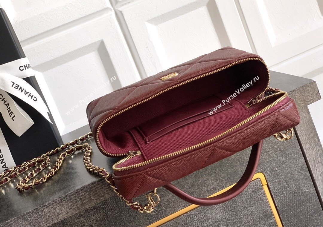 Chanel Grained Shiny Calfskin Vanity Case with Chain and Top Handle Burgundy 2025 AP4936 (yezi-251010134)