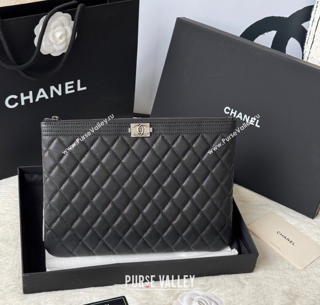 Chanel Grained Calfskin Leboy 2.55 Pouch Black/Silver 2025 9847-1 (yezi-251010151)