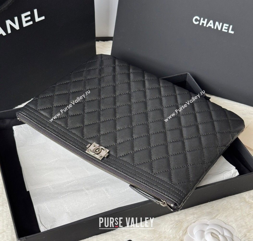 Chanel Grained Calfskin Leboy 2.55 Pouch Black/Silver 2025 9847-1 (yezi-251010151)